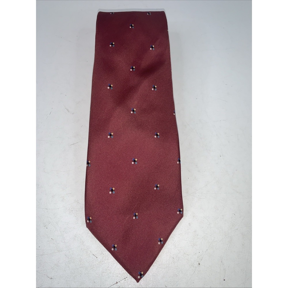 Vintage Yves Saint Laurent 100% Silk Tie Muted Red w Colored Dots New York Italy
